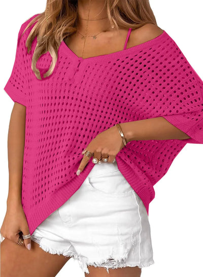 Soléa™ | Hollow-Out Crochet Knit Beach Cover-Up Top