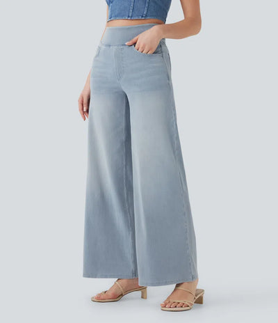 Halara Flex™ | High-Waisted Wide-Leg Washed Jeans with Pockets