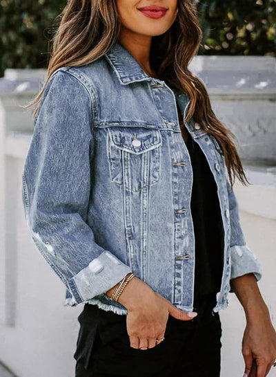 HarborMist™ Cropped Denim Jacket