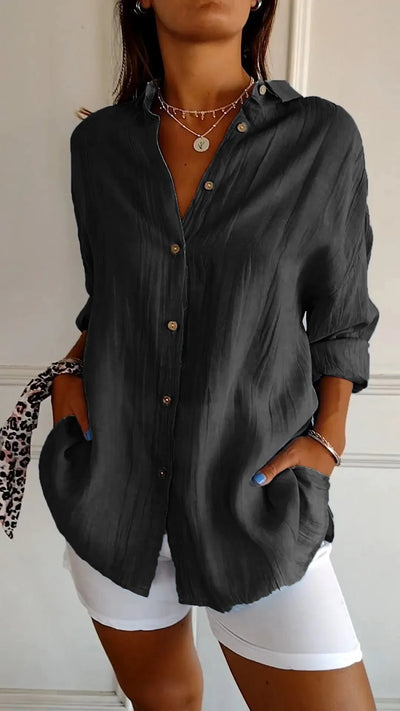 Classic Pleated Textured  Lapel Shirt