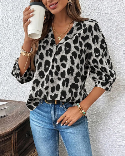 Savelle™ | Wide Fit Half-Sleeve Leopard Blouse