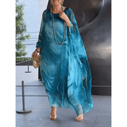 Marivelle™ | Marble Print Chiffon Maxi Dress