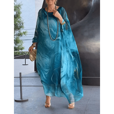 Marivelle™ | Marble Print Chiffon Maxi Dress