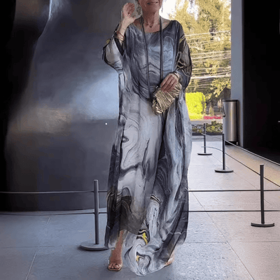 Marivelle™ | Marble Print Chiffon Maxi Dress