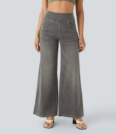 Halara Flex™ | High-Waisted Wide-Leg Washed Jeans with Pockets