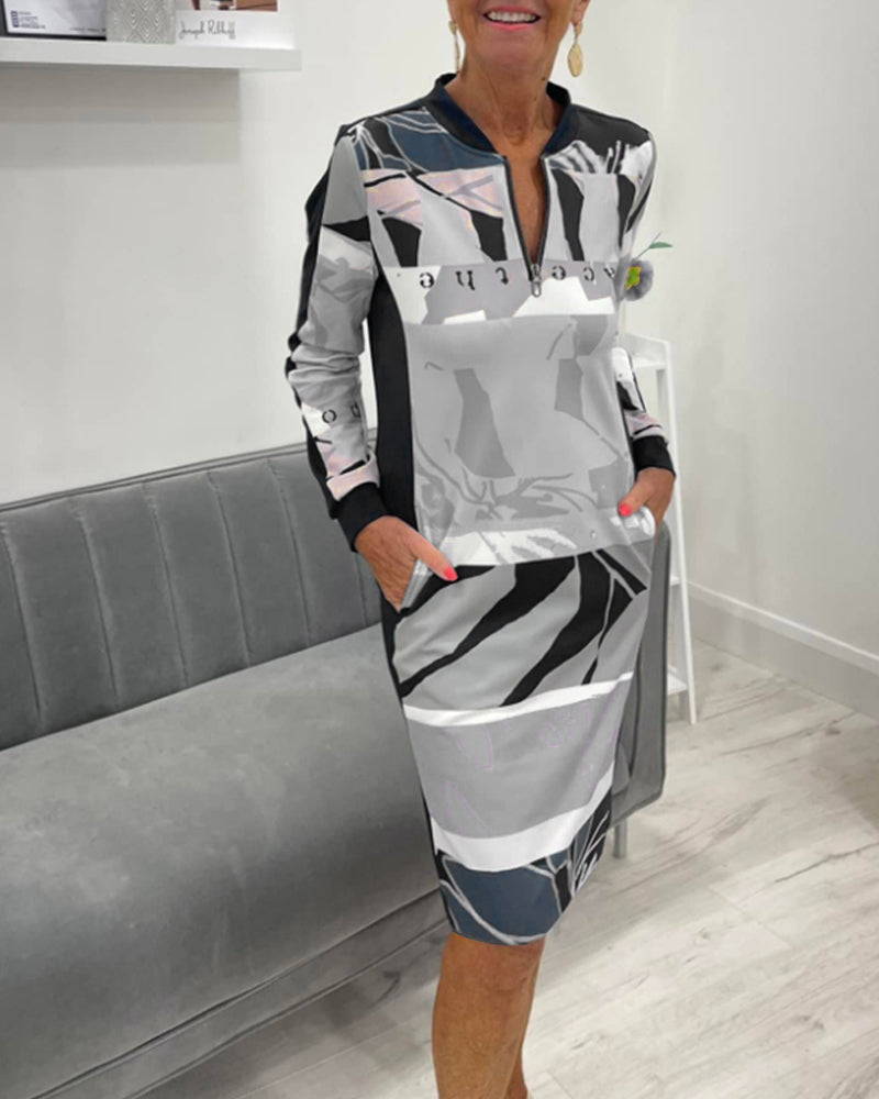 Calivra™ | Colorblock Zip Long Sleeve Dress