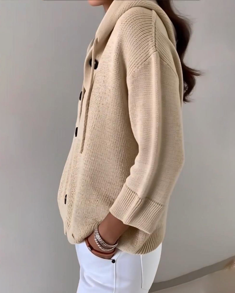 Lunivra™ | Solid Hooded Button Cardigan