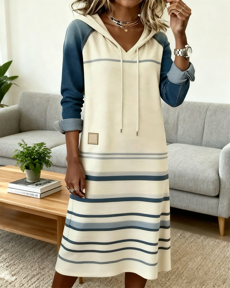 Rivana™ | Striped Hooded Dress with Color Mixing