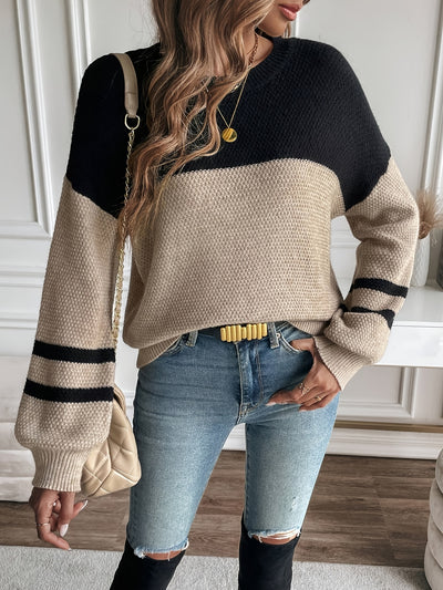 Casual Two-Tone Drop Shoulder Sweater