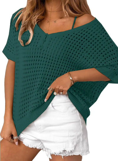 Soléa™ | Hollow-Out Crochet Knit Beach Cover-Up Top