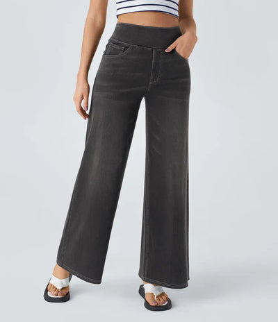 Halara Flex™ | High-Waisted Wide-Leg Washed Jeans with Pockets