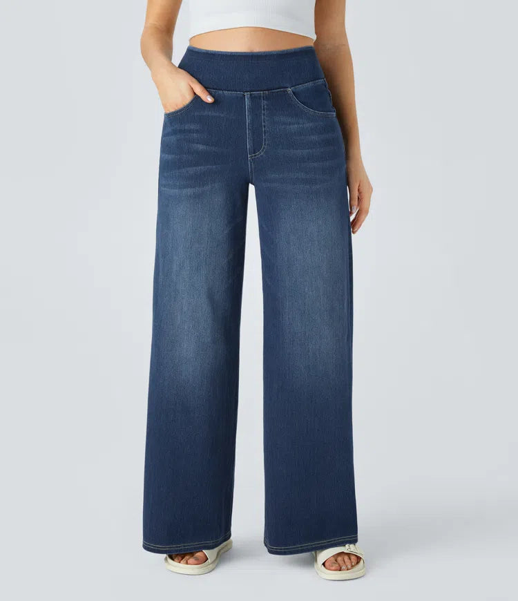 Halara Flex™ | High-Waisted Wide-Leg Washed Jeans with Pockets