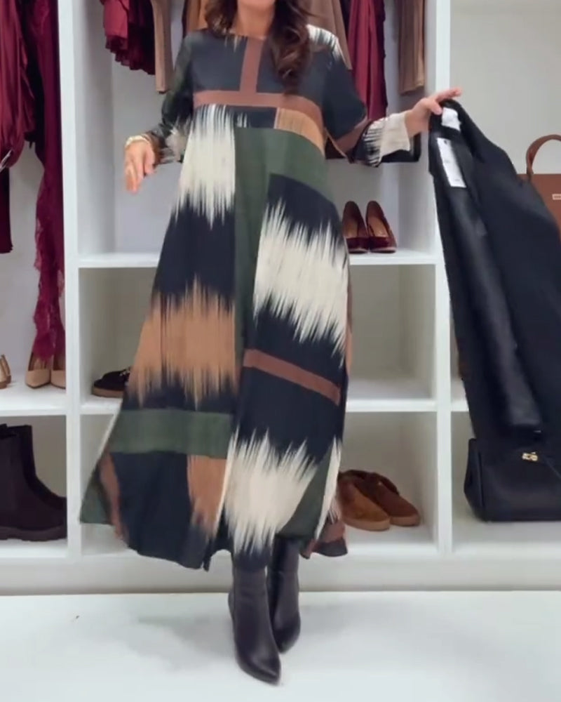 Alessia™ | Printed Long-Sleeve Midi Dress