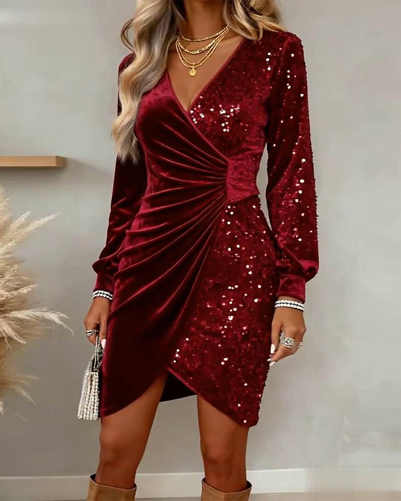 Celestia™ | Sequin V-Neck Evening Dress