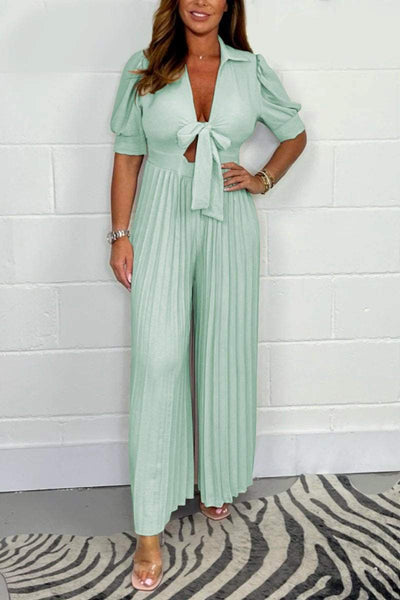 PleatGrace™ V-Neck Jumpsuit