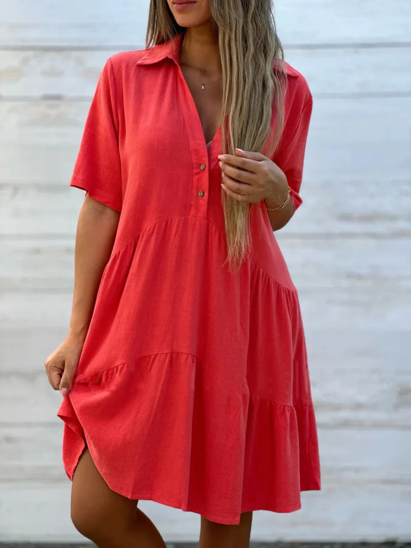 TierEase™ Button-Front Tiered Midi Dress