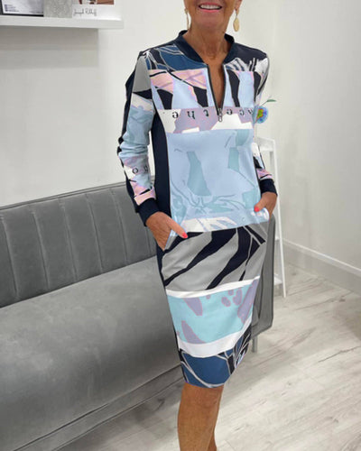 Calivra™ | Colorblock Zip Long Sleeve Dress
