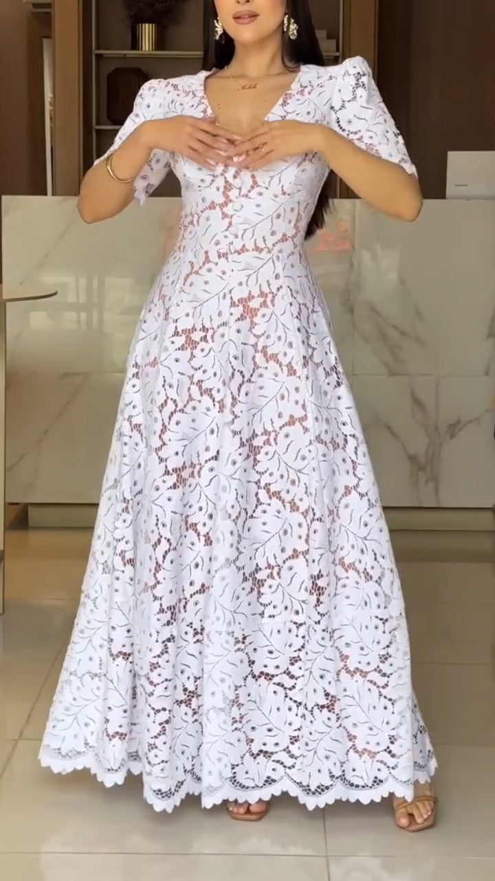 Marivelle™ | Elegant V-Neck Printed Dress