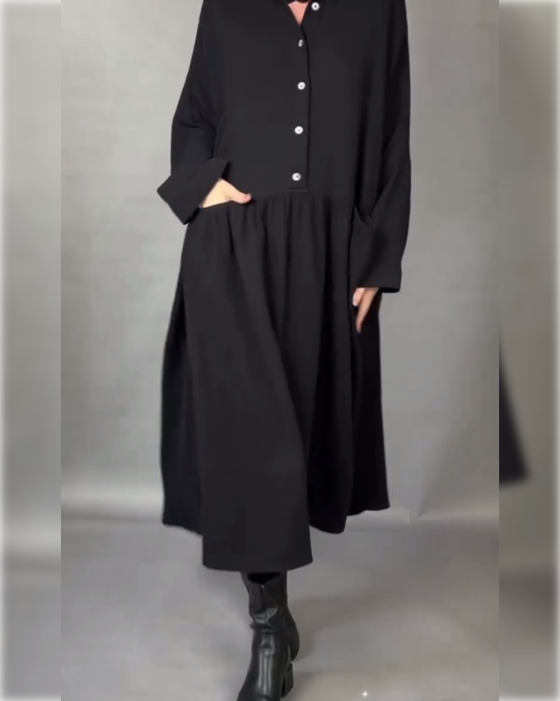 Oversized A-Line Dress with Button Collar