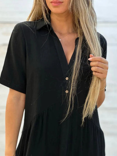 TierEase™ Button-Front Tiered Midi Dress