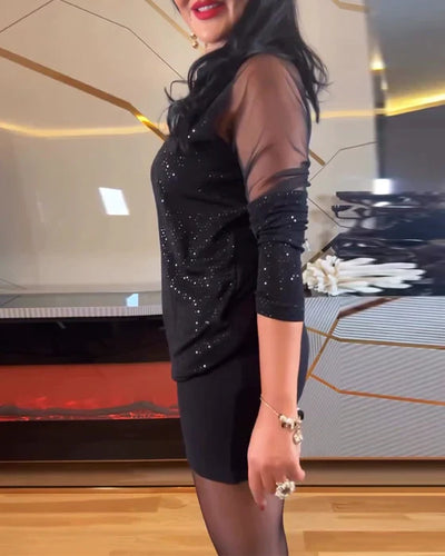 Avelisse™ | Sequin Mesh V-Neck Mini Dress