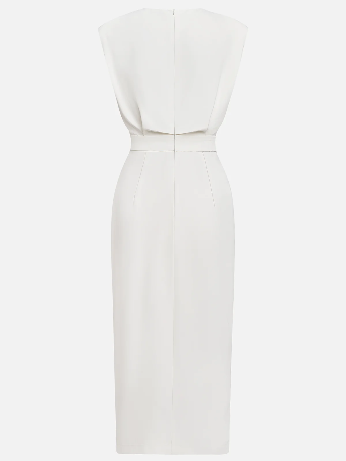 Malene™ | Solid Midi Dress with Button Slit and Round Neckline