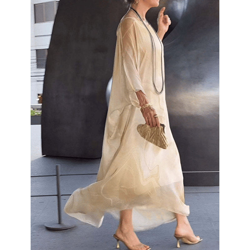 Marivelle™ | Marble Print Chiffon Maxi Dress