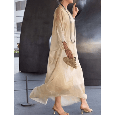 Marivelle™ | Marble Print Chiffon Maxi Dress