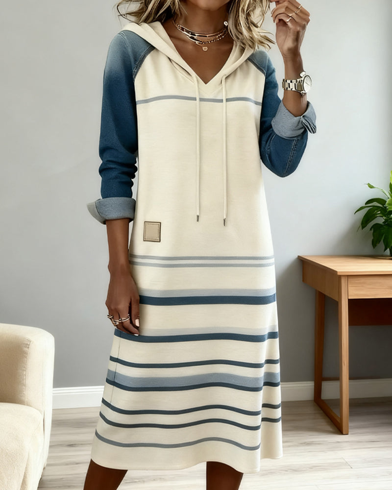 Rivana™ | Striped Hooded Dress with Color Mixing
