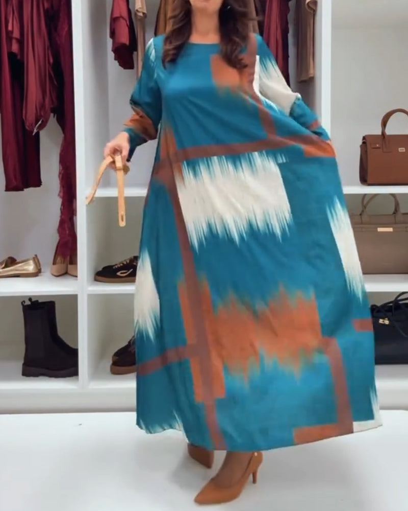 Alessia™ | Printed Long-Sleeve Midi Dress