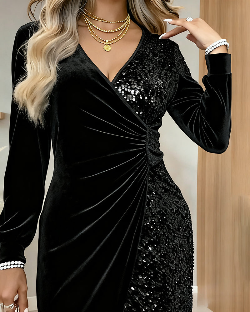 Celestia™ | Sequin V-Neck Evening Dress