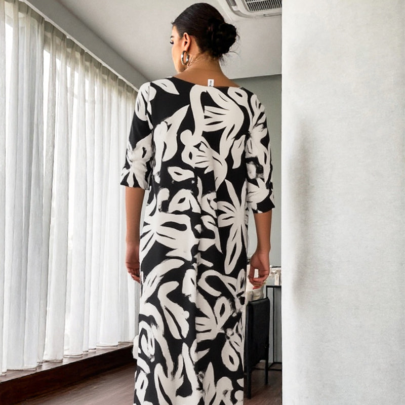 Nelia – Printed Round-Neck Dress