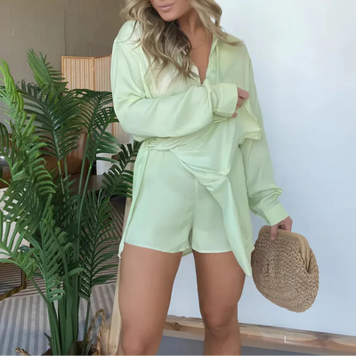 SilkAura™ Satin Romper Dress