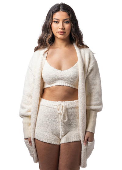 CARDIGAN TEDDY-CRÈME (3-PIECE SET) V-NECK