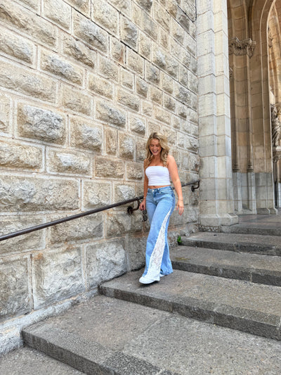 LaceLegion™ Wide-Leg Lace-Trim Jeans
