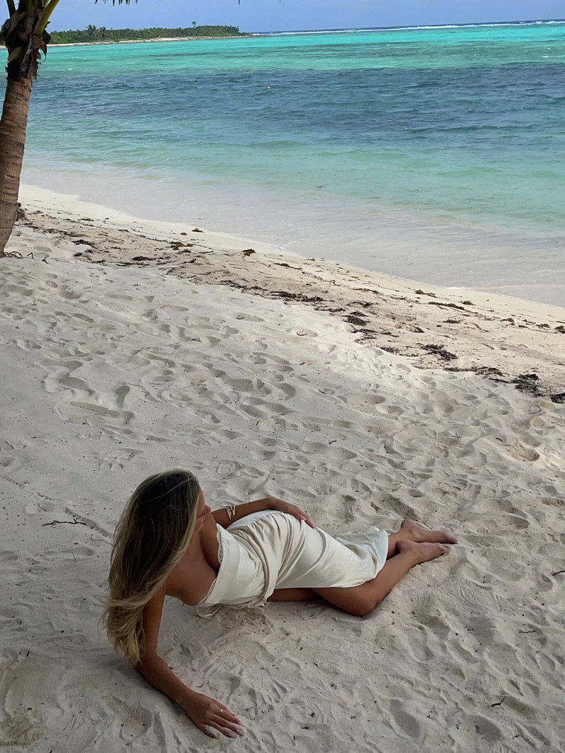 Vionara™ | Ivory Corset Slit Dress