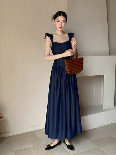 Navy Lace-Up Bodice Dress