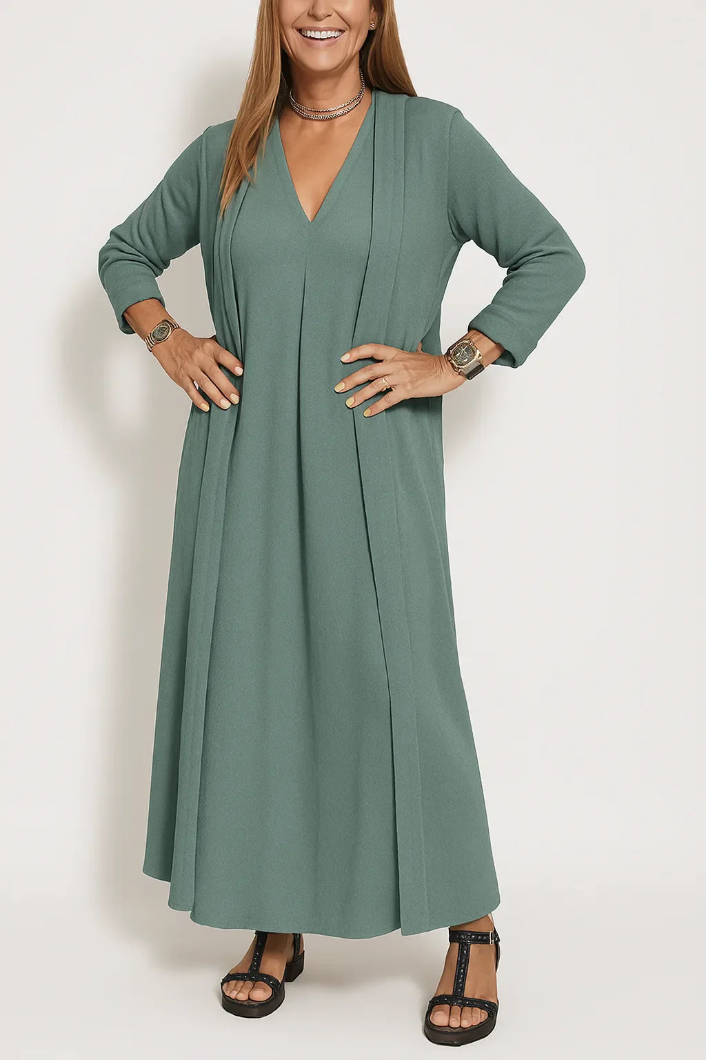 Lyvazza™ – Elegant Long Dress + Matching Cardigan