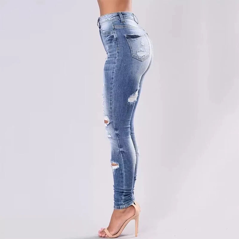 Plus Size Women's Jeans High Elasticity Ripped Jeans
