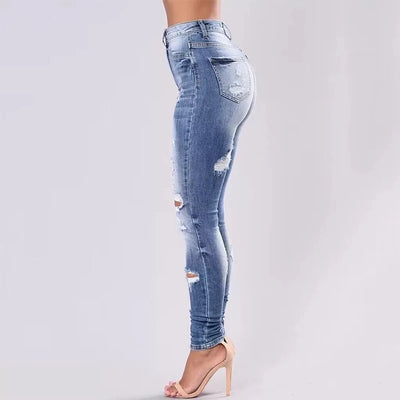 Plus Size Women's Jeans High Elasticity Ripped Jeans