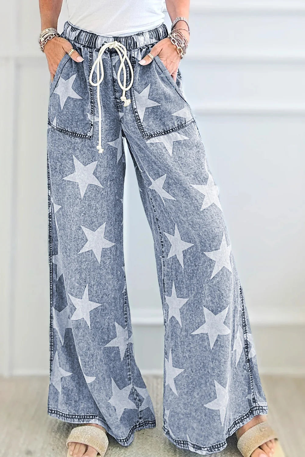 Star Print Wide Leg Jeans