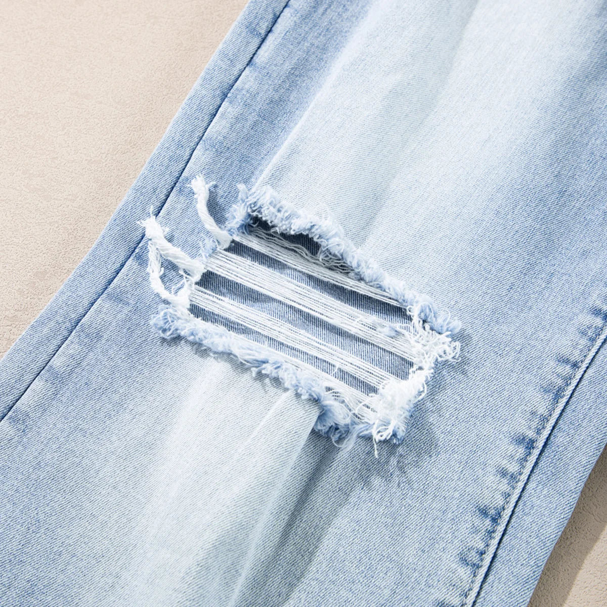Light Wash Distressed Straight Jeans