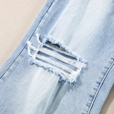 Light Wash Distressed Straight Jeans