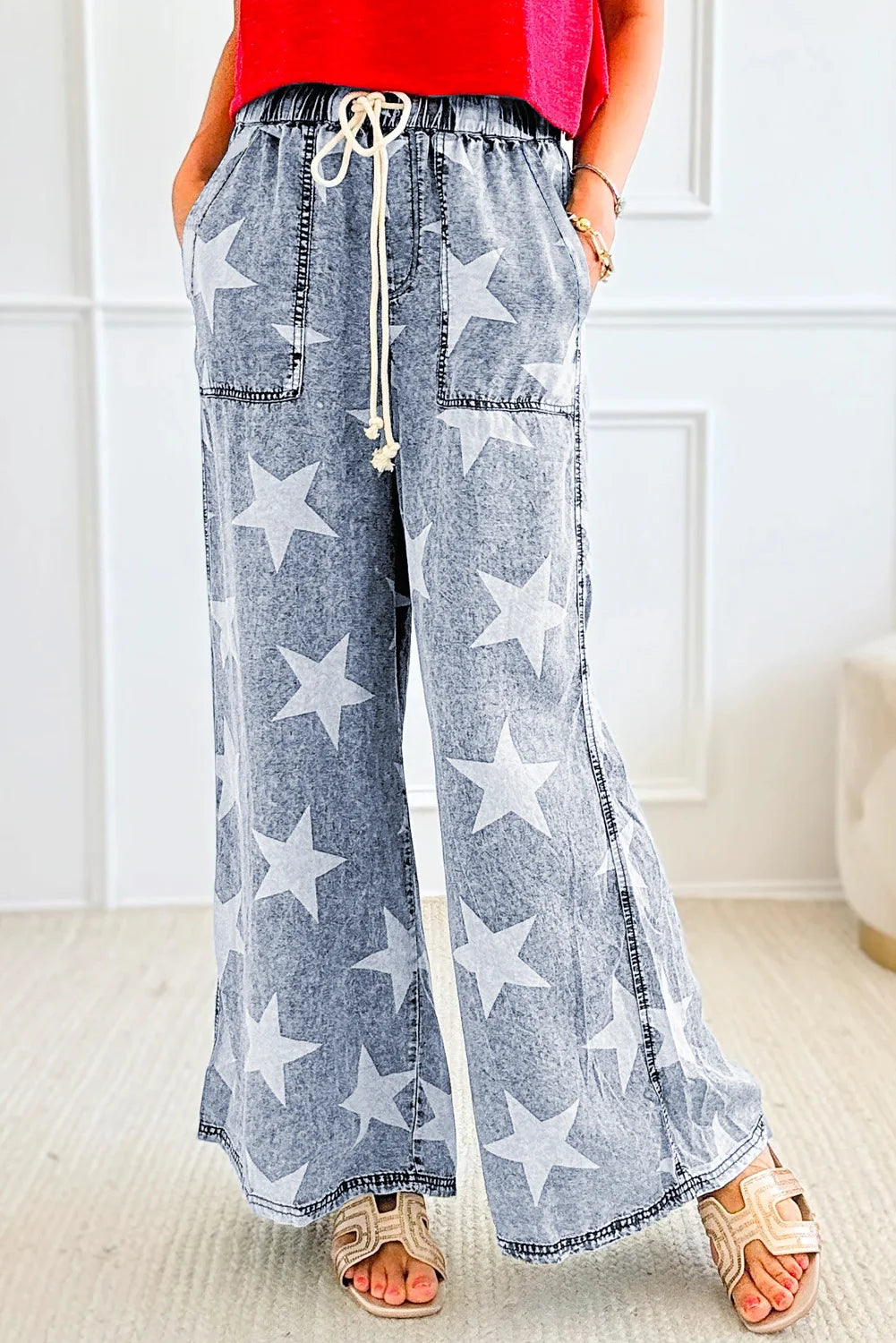 Star Print Wide Leg Jeans