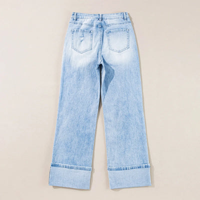 Light Wash Distressed Straight Jeans