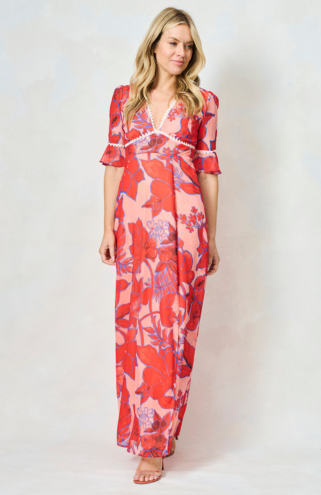Amarise™ Frill‑Sleeve Open‑Back Maxi Dress