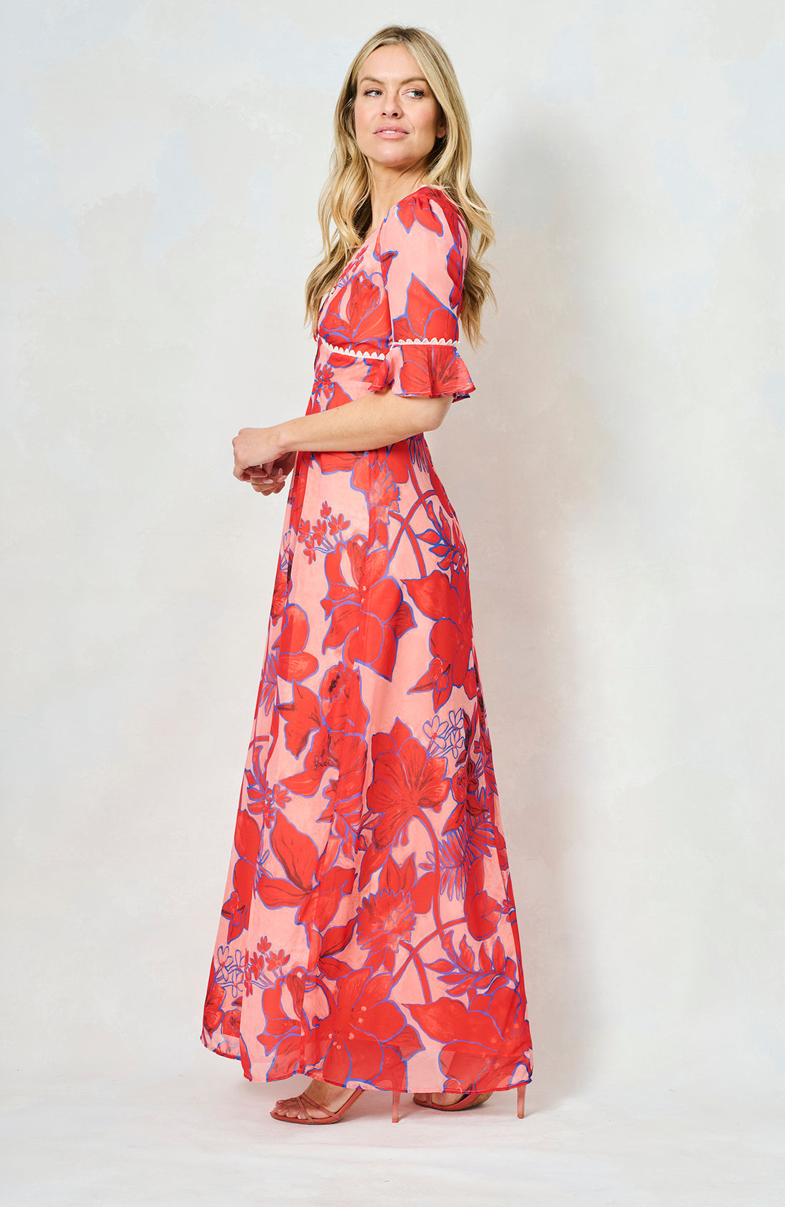 Amarise™ Frill‑Sleeve Open‑Back Maxi Dress