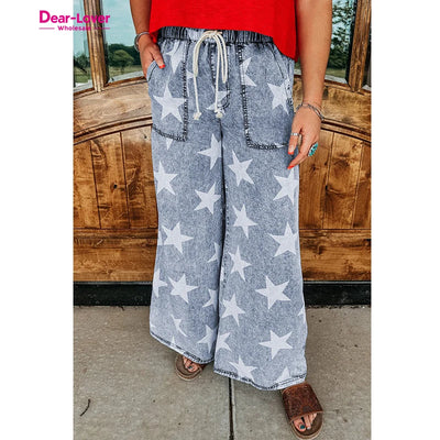 Star Print Wide Leg Jeans