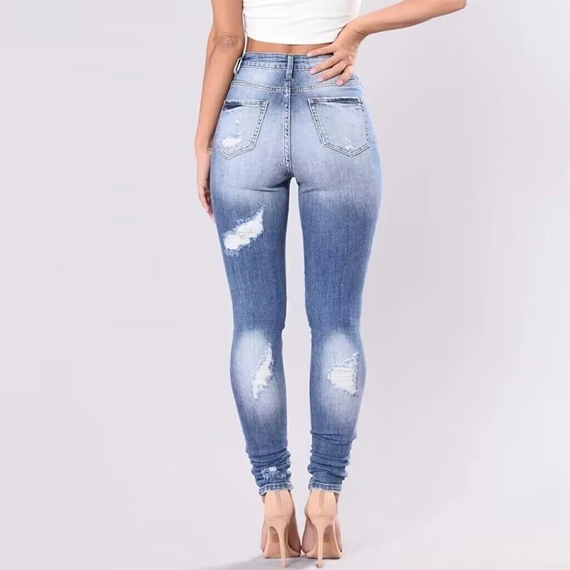 Plus Size Women's Jeans High Elasticity Ripped Jeans