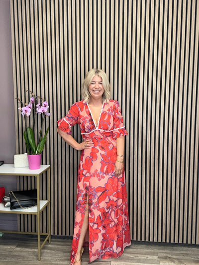 Amarise™ Frill‑Sleeve Open‑Back Maxi Dress